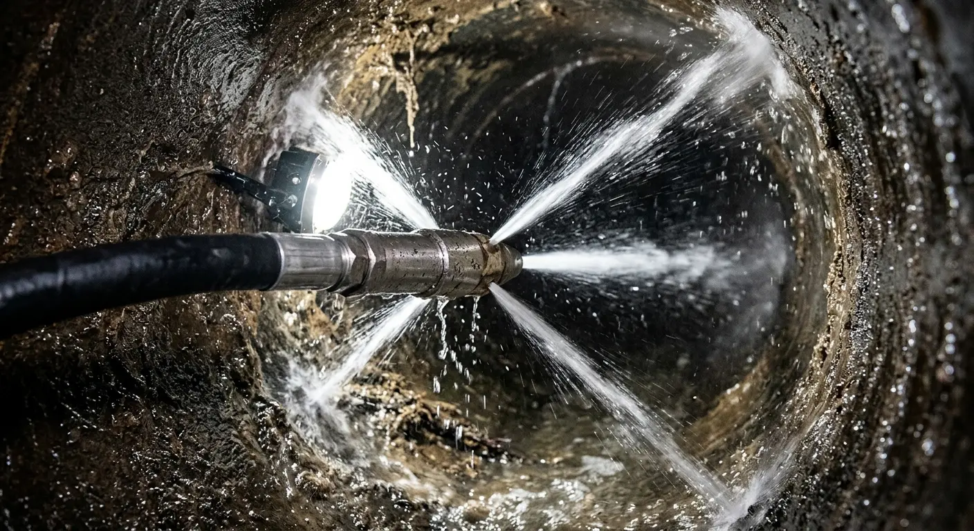High-pressure hydro jetting nozzle cleaning sewer pipe for Sewer Cleanout in Anamosa